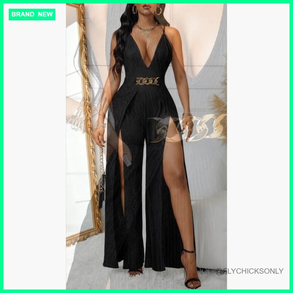 Polyester Elastane Jumpsuit V Neck Sleeveless Hig… - image 7